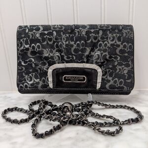 Coach Signature Gray and Black Jacquard Snap Clutch